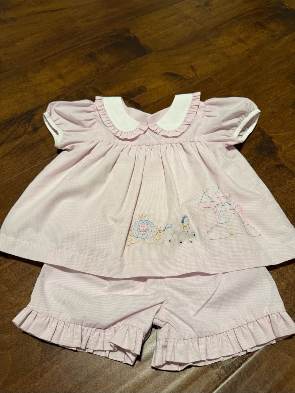 Princess and Carriage Pink Girls Matching Set with Ruffle Collar